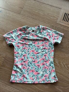 Tea Collection Mint Rashguard with Pink Flamingo Print